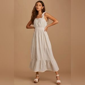 NWOT Lulus Cream and Beige Striped Tie-Shoulder Maxi Dress